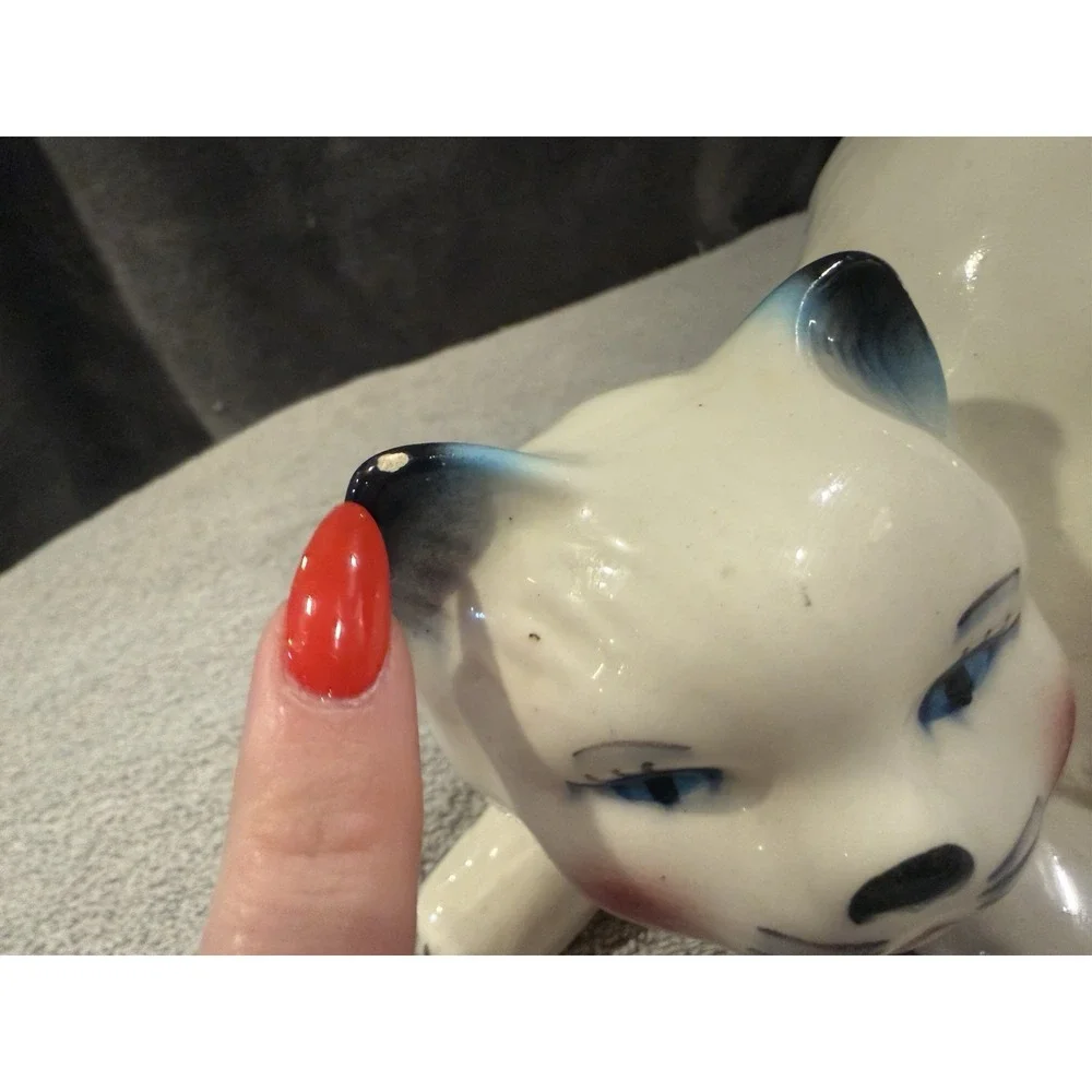 Vintage Ceramic Cat Kitty‎ Stretching Collectible Mexico White Persian